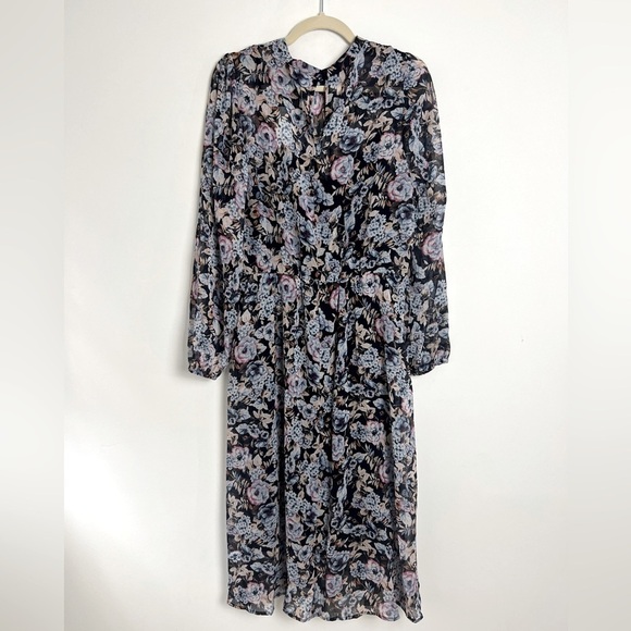 NEW Banana Republic Women's Navy Multi Floral Chiffon Midi Dress Feminine Boho - Picture 9 of 15